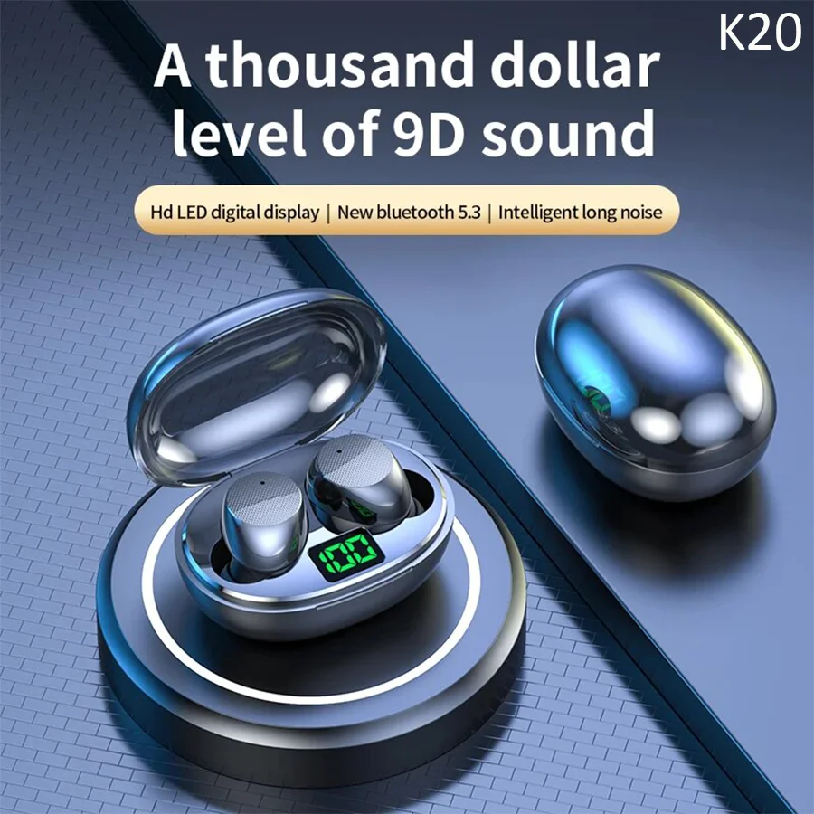 K20 Wireless Bluetooth Headphone TWS Digital Display Touch Control In-Ear Intelligent Noise Reduction For Outdoor Sports