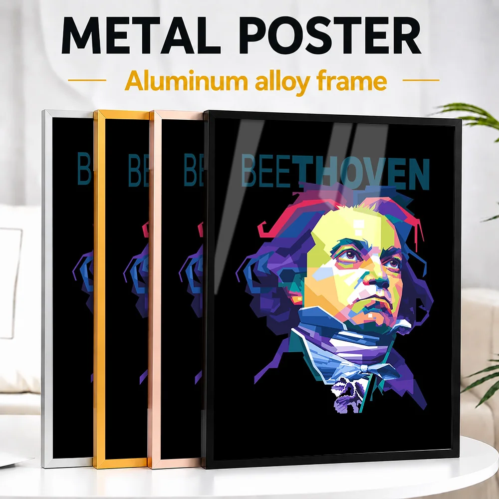Ludwig Van Beethoven Colorful Composer Portrait Framed Metal Print Personalized Recording Tribute Wall Art Ideal For Music Room