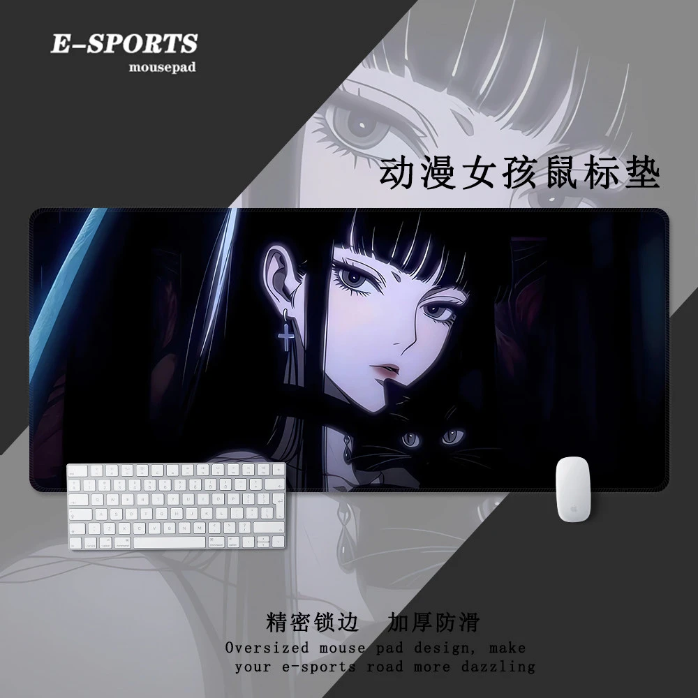 Dark Anime Girl Mouse Pad HOT Sale Natural Rubber Overlock 900X400 Large Table Mousepad Esports Gamer User Anti Slip Desk Mat