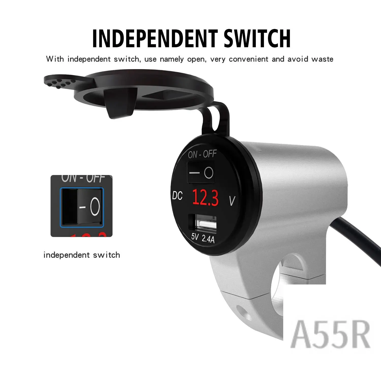 

5R-Motorcycle USB Charger Waterproof Mobile Phone Adapter Digital Display Car Fast Charger With Power Off Switch