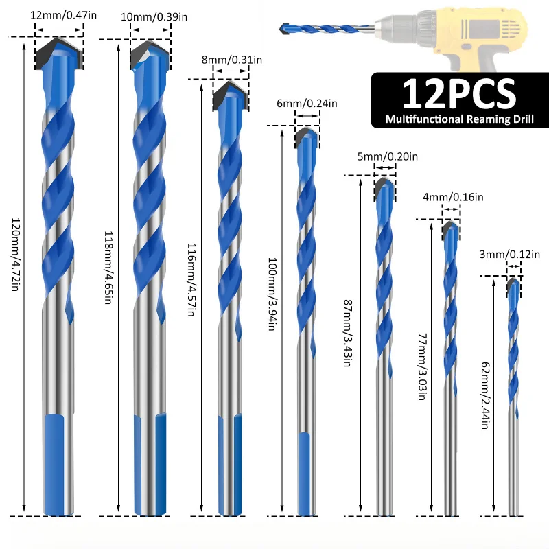 Kit Bor Overlord Biru Pengeboran Beton Kaca Ubin Koleksi Mata Bor Segitiga Multifungsi Paduan Lubang Kekerasan Tinggi