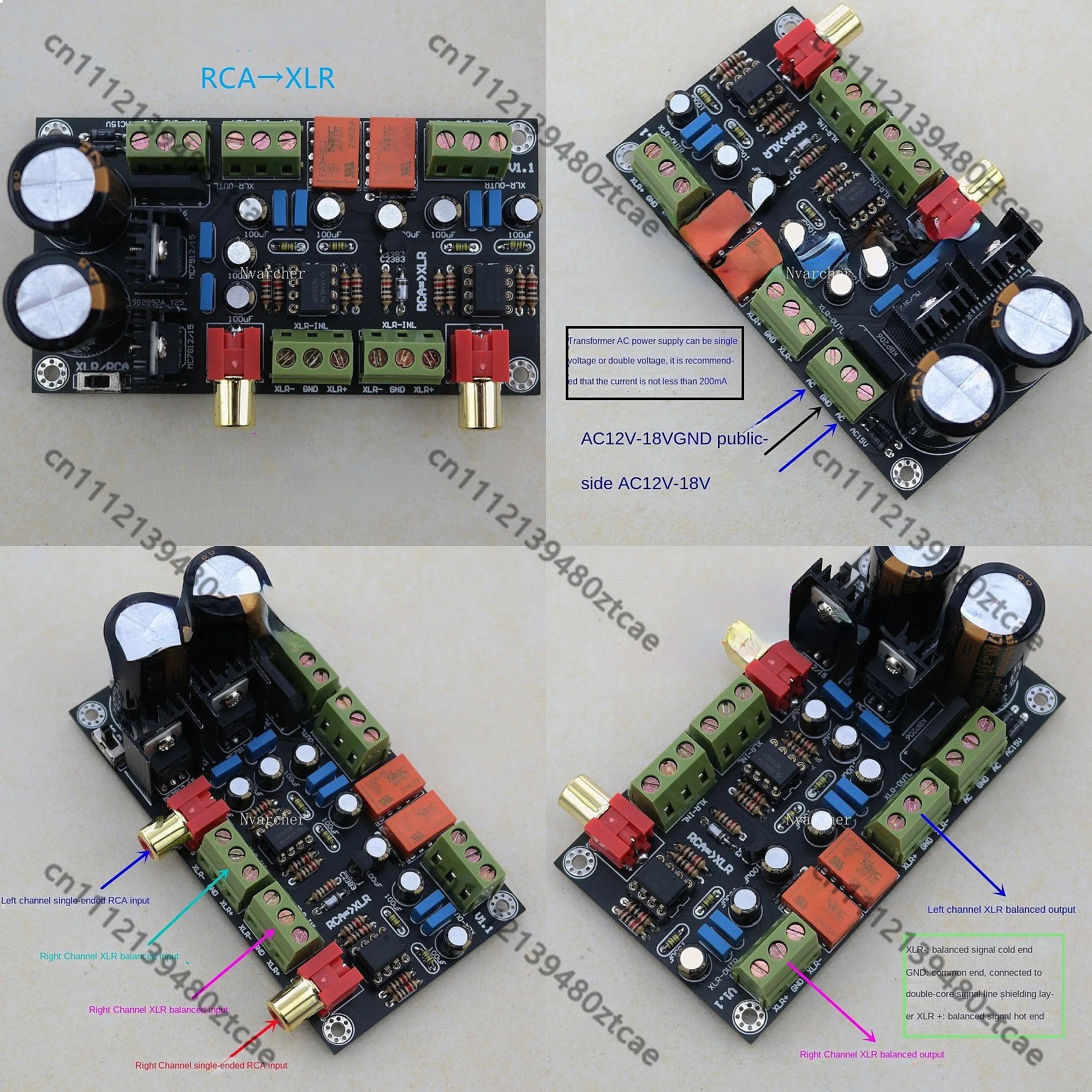RCA XLR Single Ended to Balanced Converter Board with Rectifier Filter AC Powered HiFi Audio Preamp