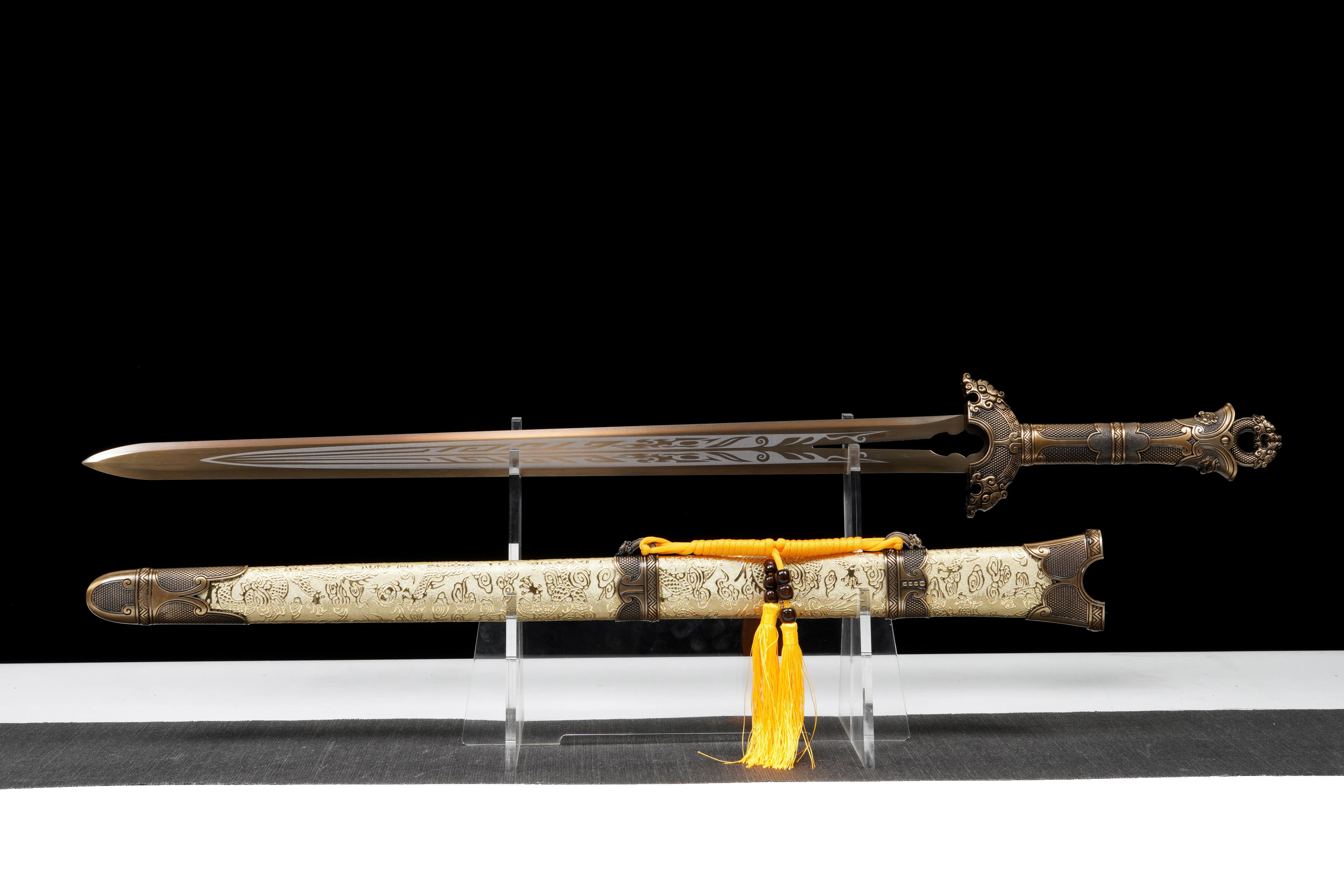 cosplay Chinese samurai sword, real steel gold non-sharp blade katana, perform as a ninja, martial arts enthusiast, collector,