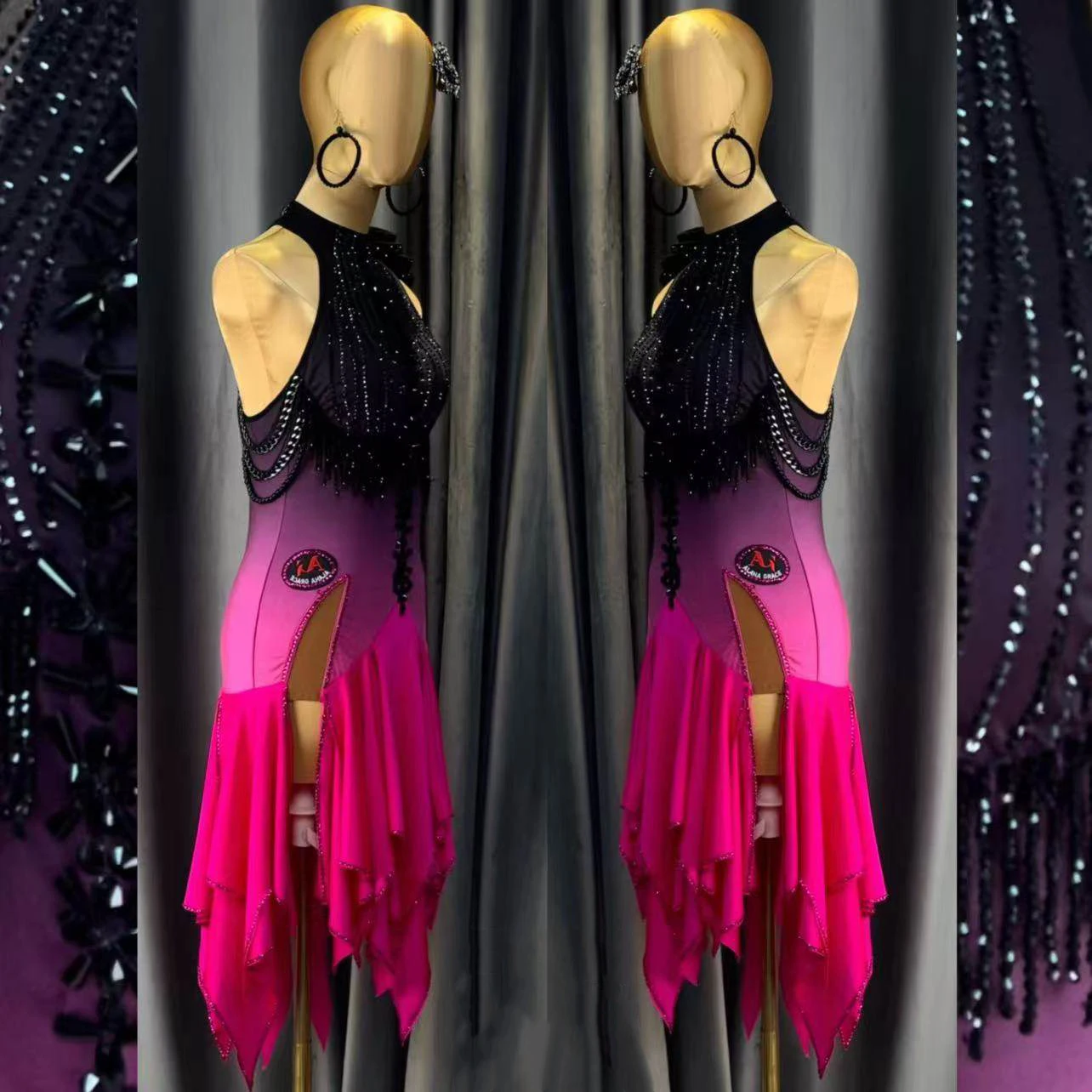 

Платье для латинских танцев для взрослых и детей AB Stone, высококачественная женская одежда с великолепным градиентом фиолетового цвета для ча-танго