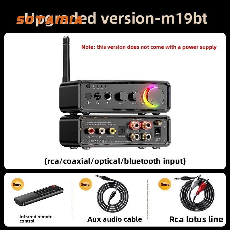

SOTAMIA 1PCS Home Mini Bluetooth Digital Power Amplifier 100W*2 High and Low Adjustable Stereo Digital Decoder Loudspeaker