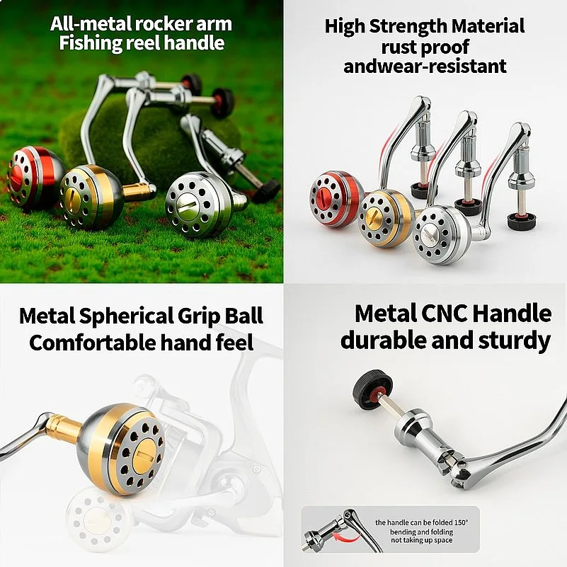 CHILENT Spinning Fishing Reels 500-7000 Replacement Handle Metal Ball Grip Aluminum Alloy Foldable Multiple Colors Handle