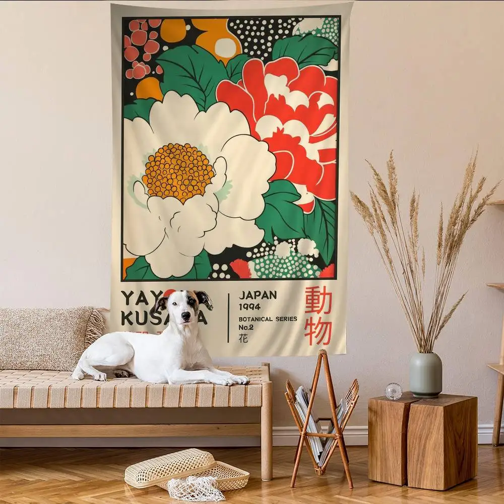 Yayoi Kusama Art Exhibition Printed Large Wall Tapestry Indian Buddha Wall Decoration Witchcraft Bohemian Hippie Wall Art Decor