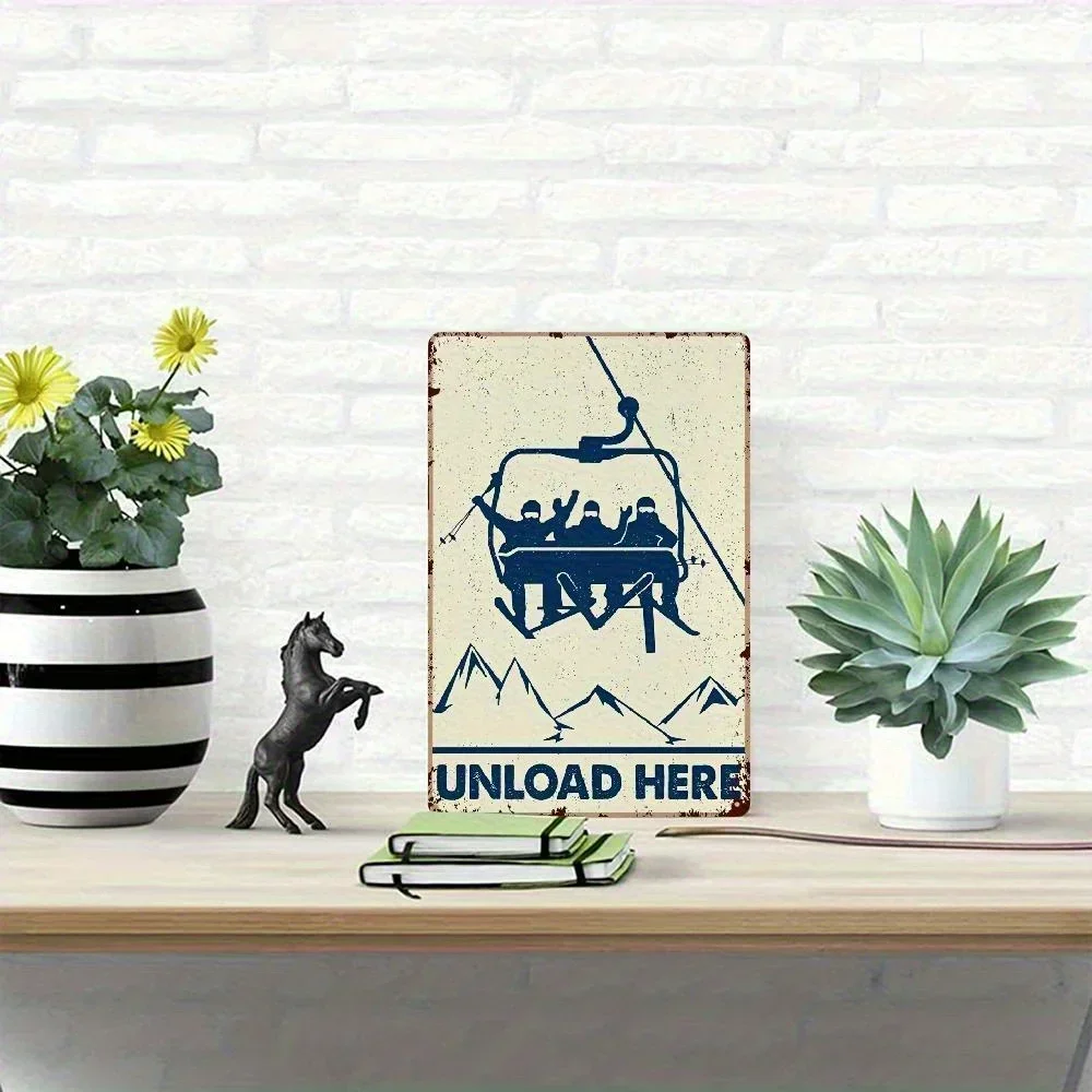 Ski Lift Metal Wall Art Vintage 12x8 Inch Iron Sign Retro Mountain Design for Home Bar Winter Decor