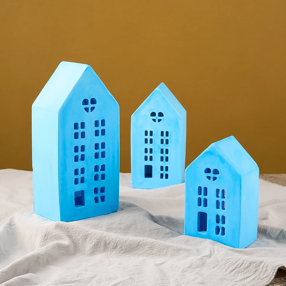 Concrete House Silicone Mould 3D Multi Storey House Creative Love Window Resin Mold Gypsum Candle Lamp Stand Handmade Craft Tool