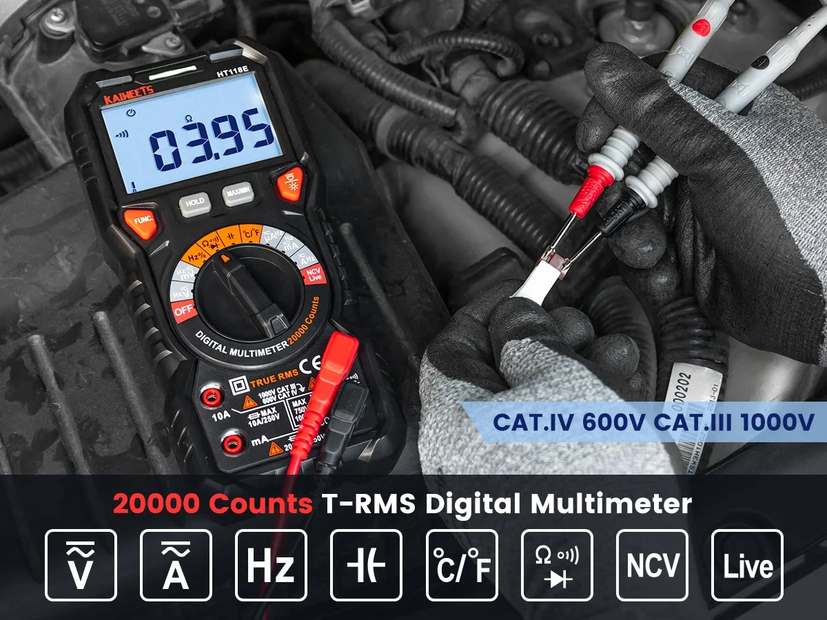 KAIWEETS Digital Multimeter Portable AC/DC Ammeter Volt Ohm Tester Meter Multimetro