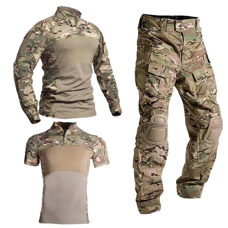 

Airsoft Men Uniform Paintball Trainning Sets Military Pants Safari Tactical + Pads Army Combat Shirts Camo Suits New