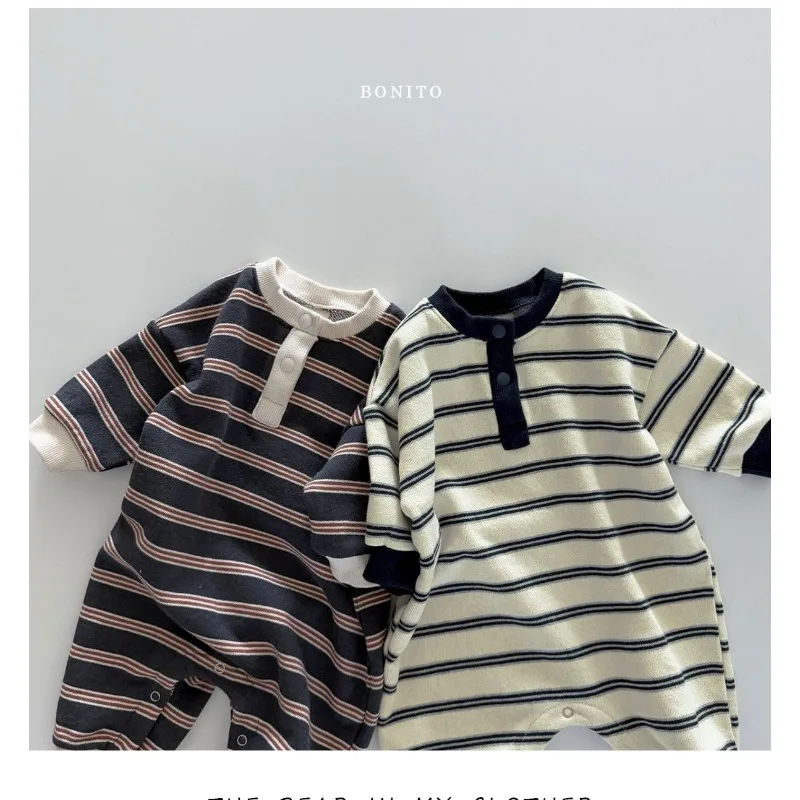 INS Baby Jungen Strampler RAISE Herbst 6-24M Kinder Jungen Gestreifter Overall Locker Lässiger Kleinkind Neugeborenen Jungen Einteiler Bodysuit – Detail 9