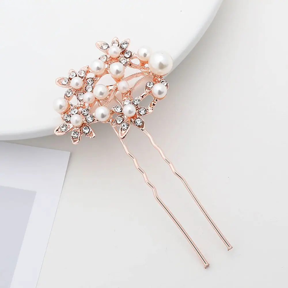 Ontwerp Eenvoudige Legering Bloemen Vrouwen Haarspeld Koreaanse Stijl Hoofddeksels Vijf-Tand Haarkam Strass Haarstok Haaraccessoires