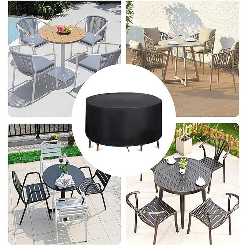 210D Heavy duty Waterproof Patio Furniture Cover Garden Rain Snow Outdoor courtyard round Cover for Sofa Table Chair Wind-Proof