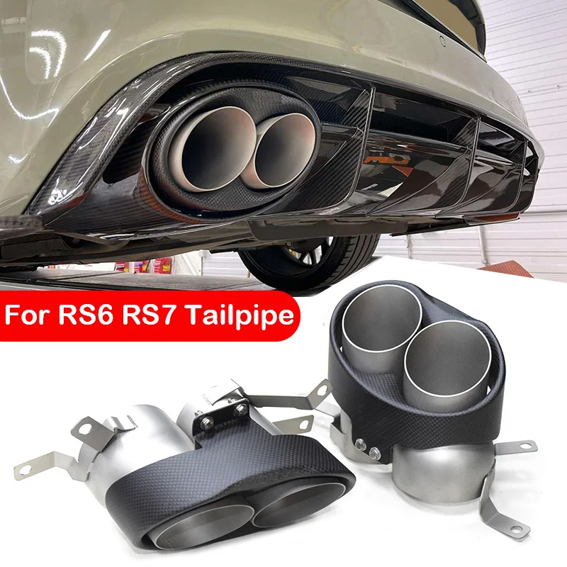 Oval Exhaust For Audi RS6 RS7 Carbon Fiber Tailpipes C7 Exhaust Pipe Conversion Muffler Nozzle Exhaust Header.