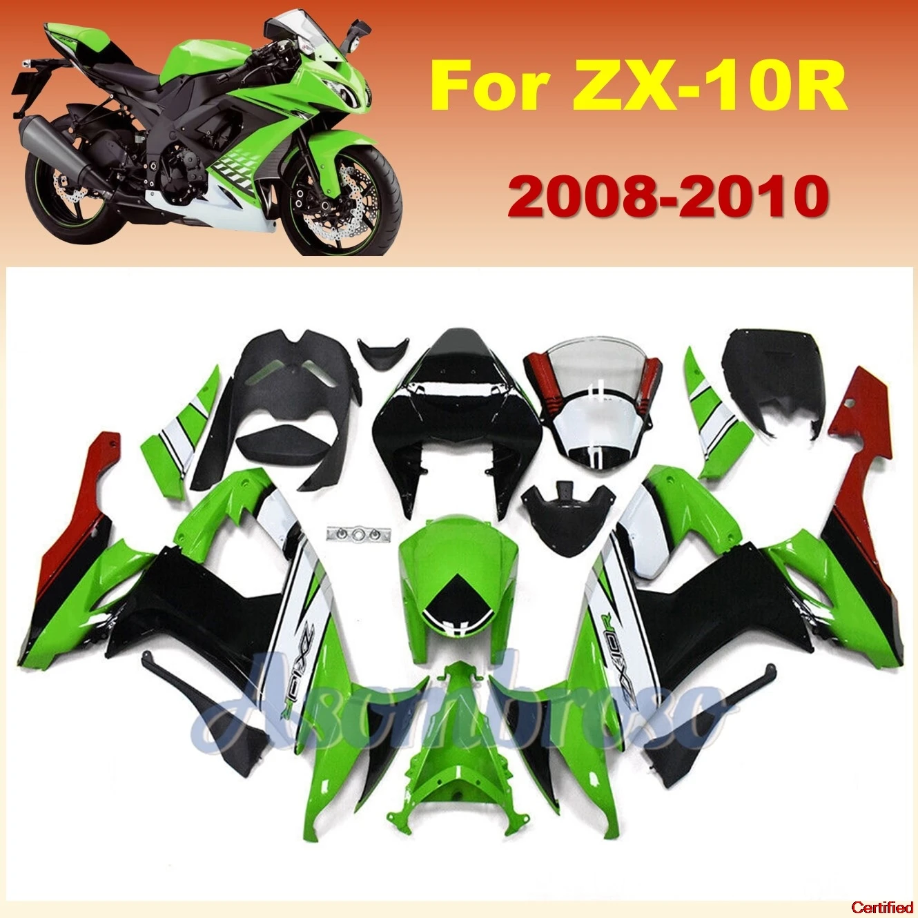 Classic Style Motorcycle Rebuild Full Fairings Panel Kit ZX-10R ZX10R 2008 2009 2010 zx 10r Green Black Bodywork Set