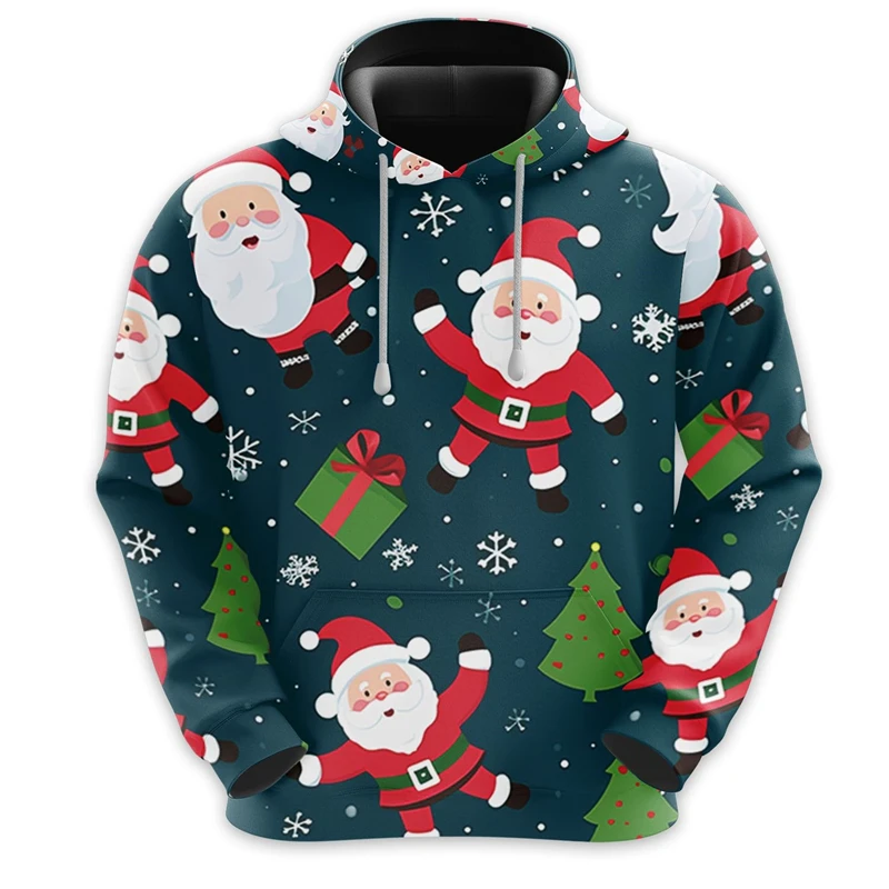 Funny Christmas Graphic Hoodies For Men Clothes Xmas Pattern Casual Pullover Hoodie Hooded Sweatshirts Gingerbread Man Pullovers