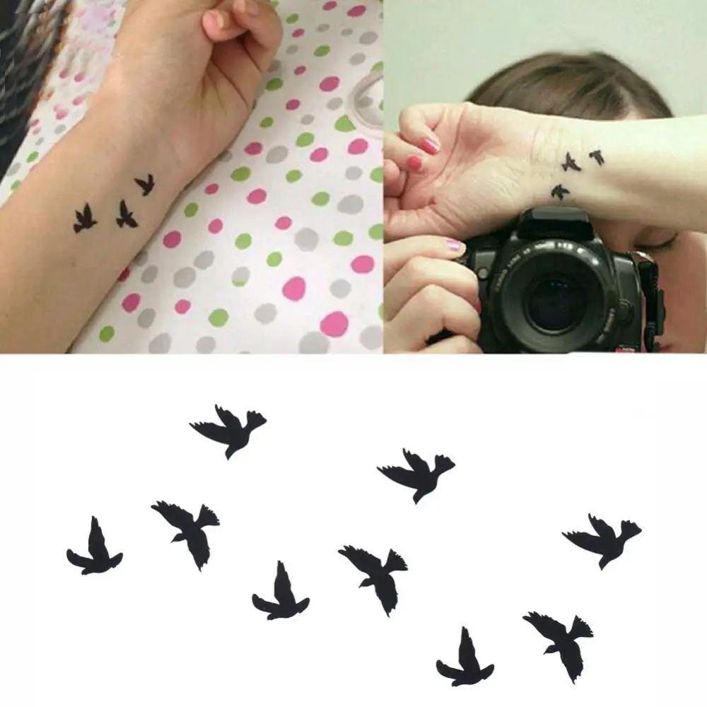 Female Fashion Birds Fly Temporary Waterproof Tattoo Sticker Body Art Decal Waist Waterproof Colorful Temporary Tattoo Sticker N