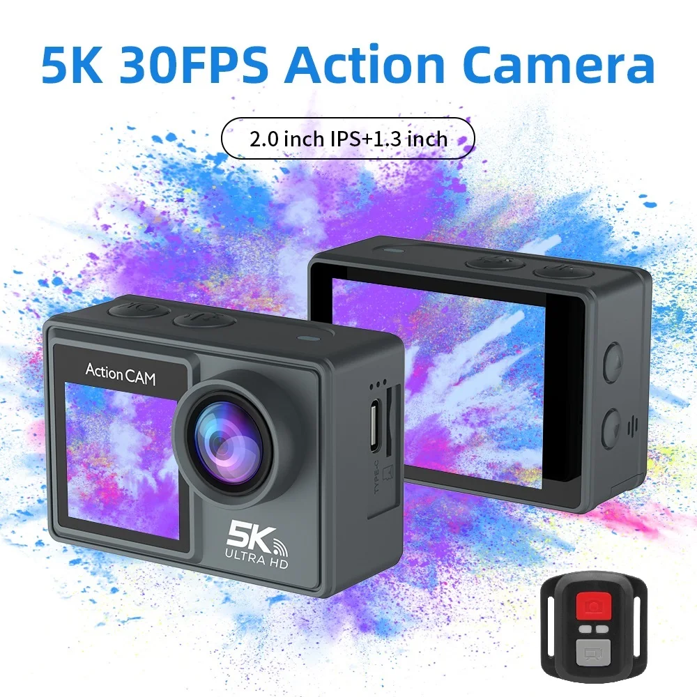 

Action Camera 5K 30FPS Wifi Remote Control Dual Screens 170° Waterproof Suitable For Outdoor 4K 60FPS Sports Camera
