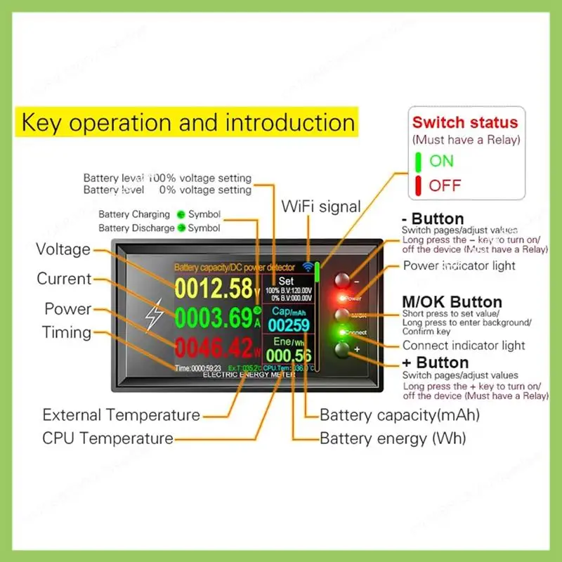 Y19A Wifi Smart DT20W Voltage Capacity Tester For Lithium Batteries 0-420V, 30A DC Current Coulomb Power Meter