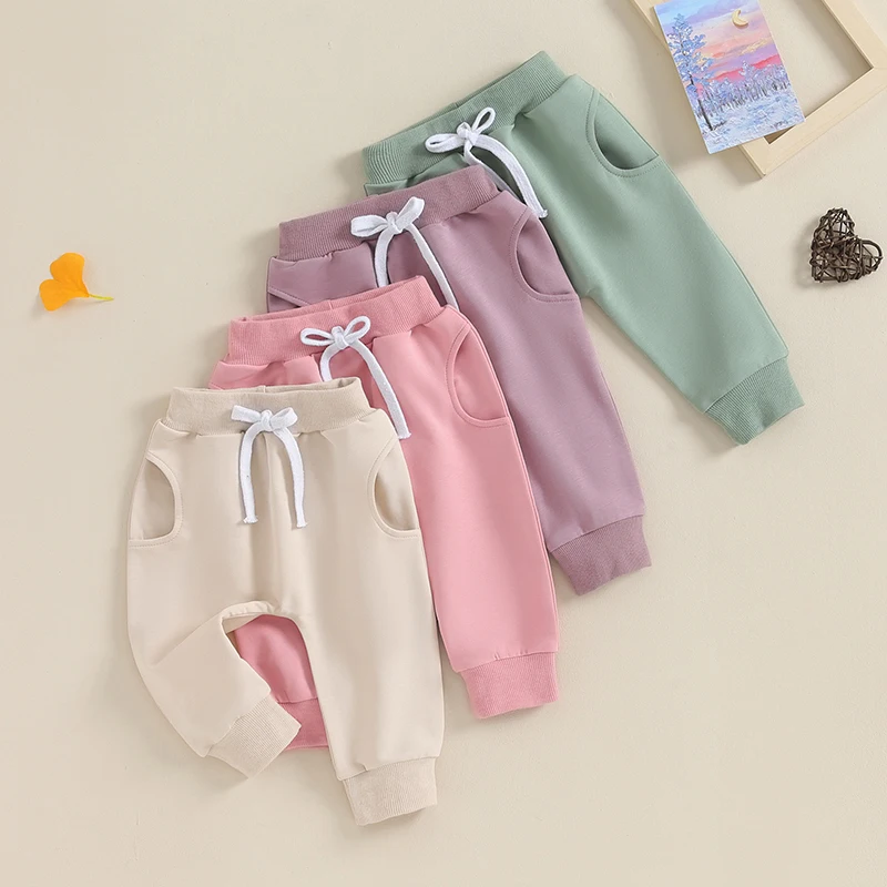 

2023-10-05 Lioraitiin 0-3Y Baby Girls Pants Solid Color Elastic Waist Soft Toddler Trousers Spring Fall Casual Sweatpants Jogger