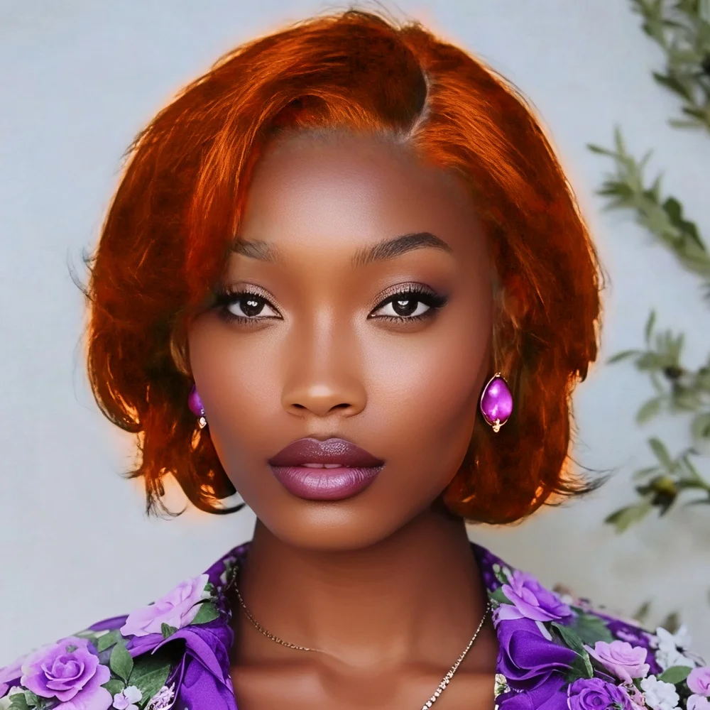 วิกผมตรงแบบผูกเชือกด้านหน้าสำหรับผู้หญิง วิกผมบ๊อบสั้น วิกผมแท้ ถอนขนแล้ว วิกผมทรงพิกซี่คัท วิกผมลูกไม้ 13x4 พร้อมผมเบบี้แฮร์ ความหนาแน่น 180%