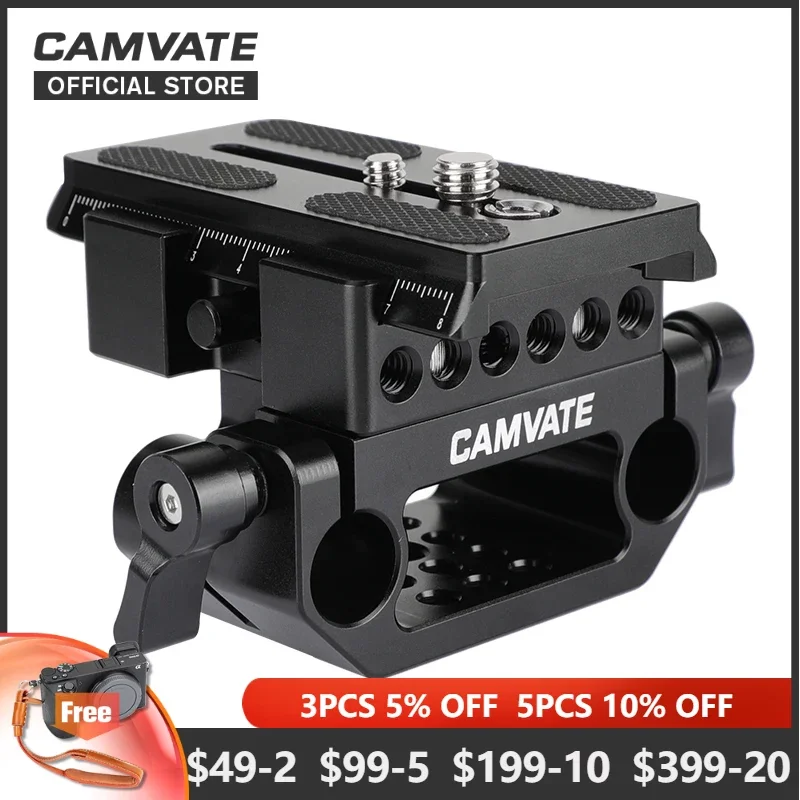 CAMVATE Camera Baseplate Manfrotto Quick Release Plate Clamp With 15mm Dual Rod Clamp Base For Manfrotto 577/501/504/701 Tripod