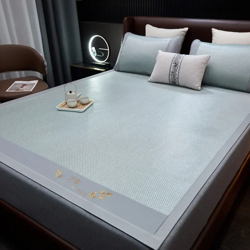Ice Silk Rattan Cooling Mat Set Foldable Breathable Washable Cool Topper With Pillowcases Multi Sizes Colors For All People