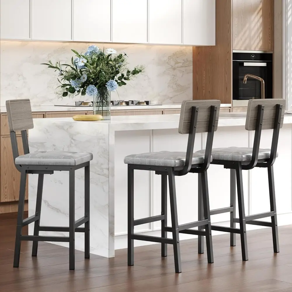 

IRONCK Bar Stools Set of 2,16.5in Square PU Upholstered Barstools with Back and Footrest,Thick Cushion Stools for Kitchen Island