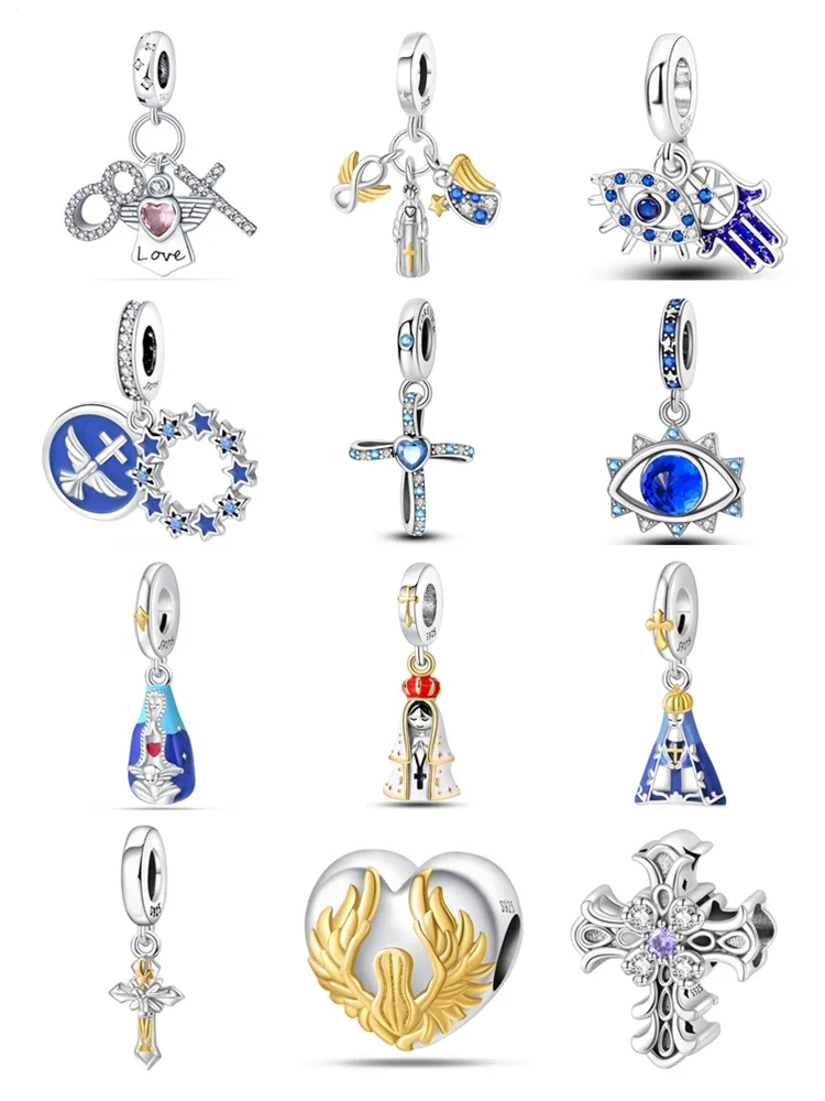 925 Sterling Silver Charms Bead Angel Cross Fit Original Bracelet Bag Keychain Earring Charm Bead Pendant Diy Women Jewelry Gift
