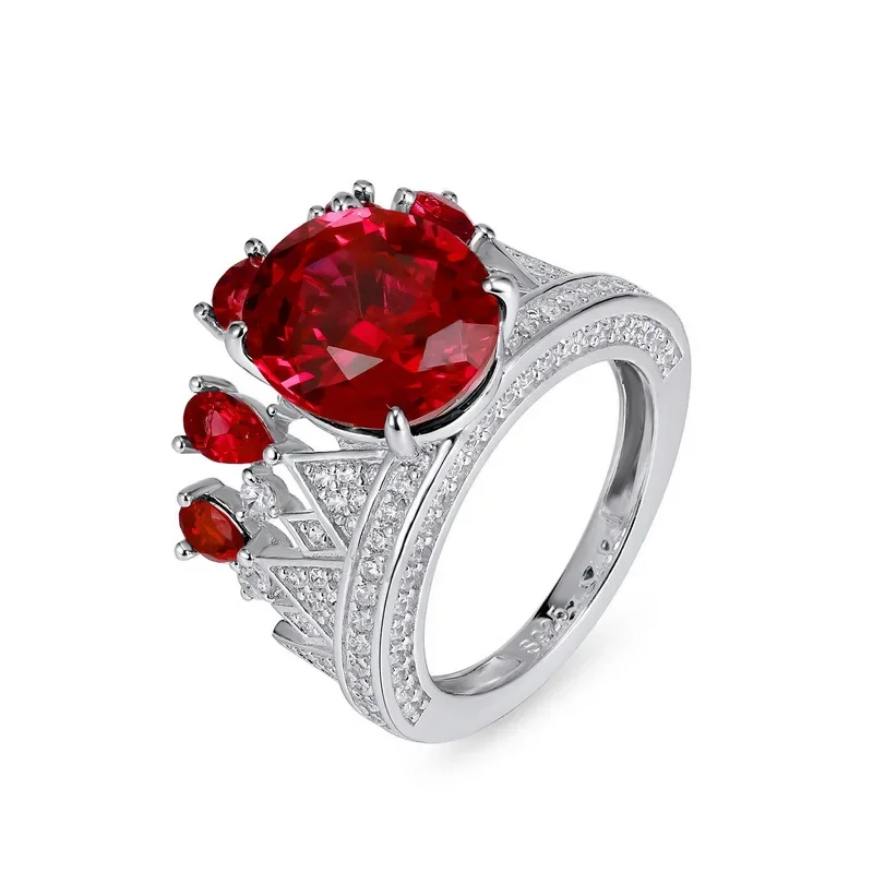 18K Gold Cultured Ruby Sapphire Ring for Women Sparkling Inlaid with Colorful Baby Stones PT950 Platinum Ring