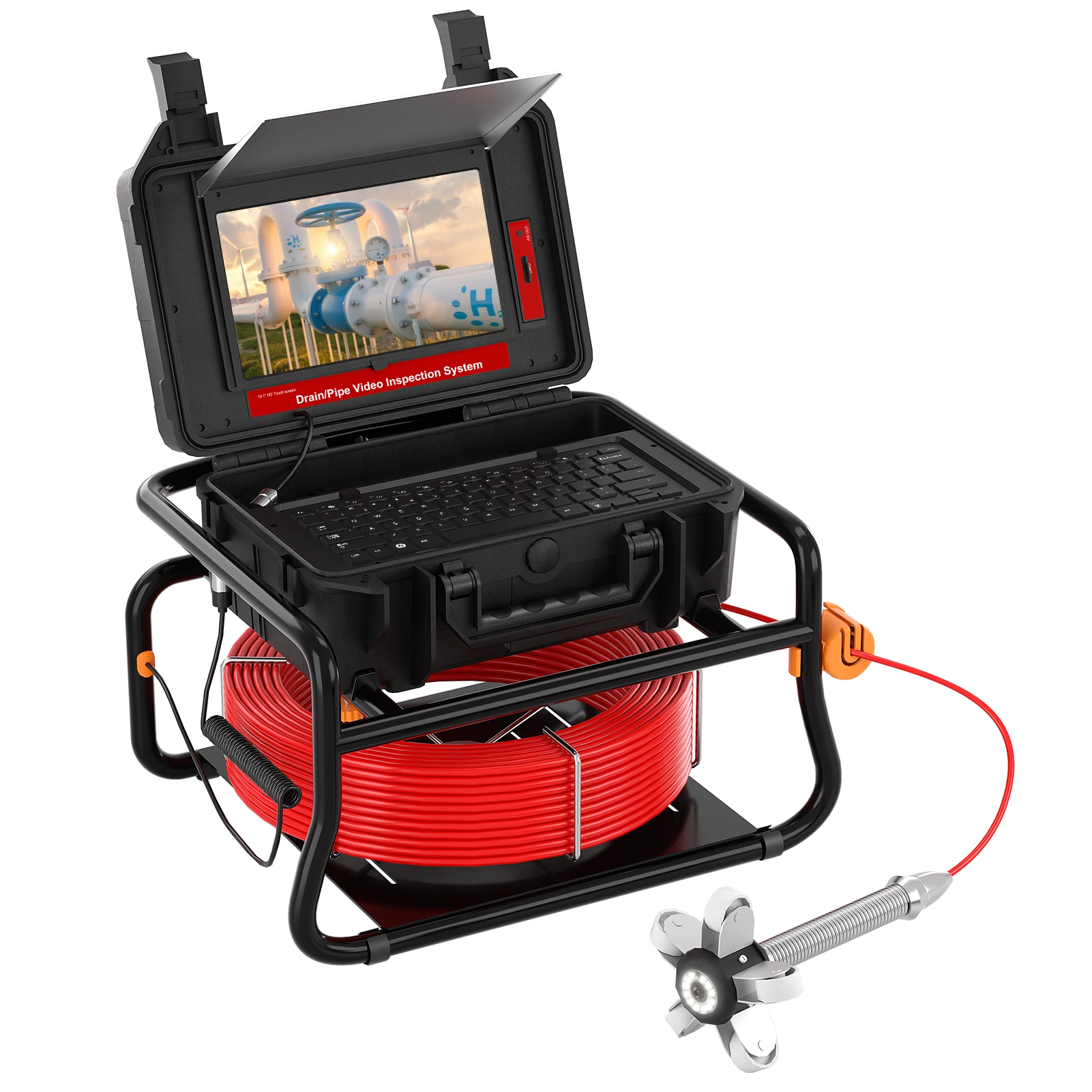 

Self-leveling 7MM 50M 10.1inch1080P Touch Screen Pipe Inspection Meter Counter 16GB DVR Video Sewer with Locator