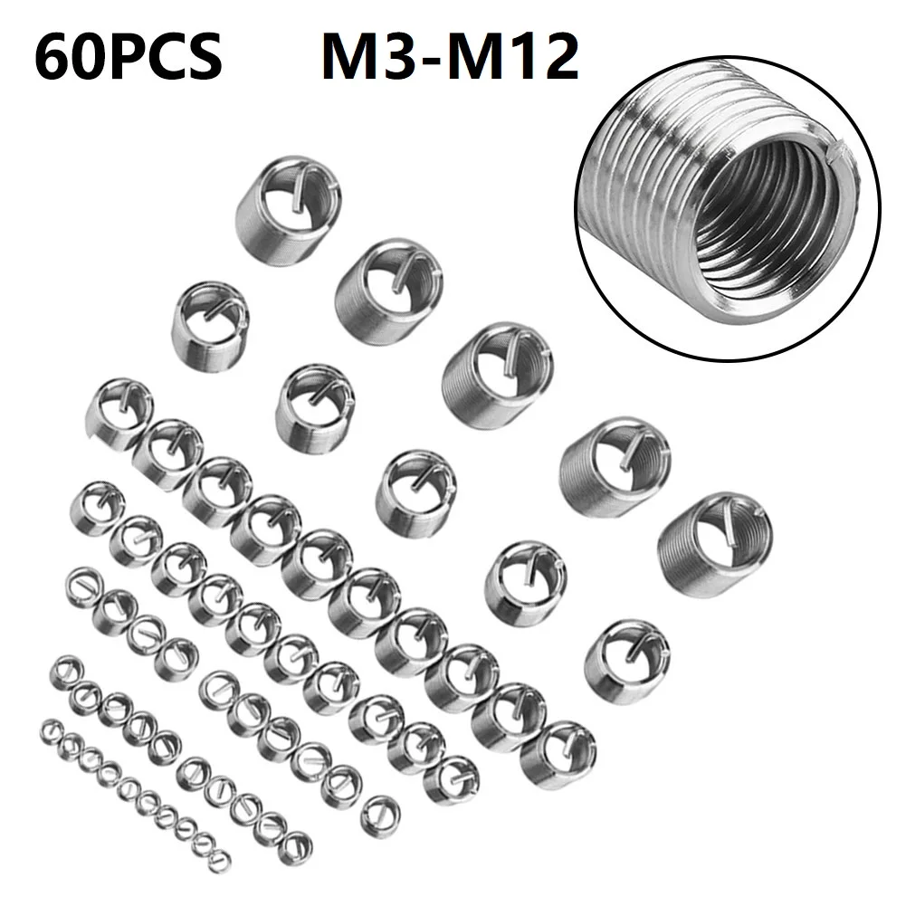 

60pc For M3 Stainless Steel Thread Repair Insert Kit with Spiral Structure for Enhanced Thread Strength and Vibration Absorption