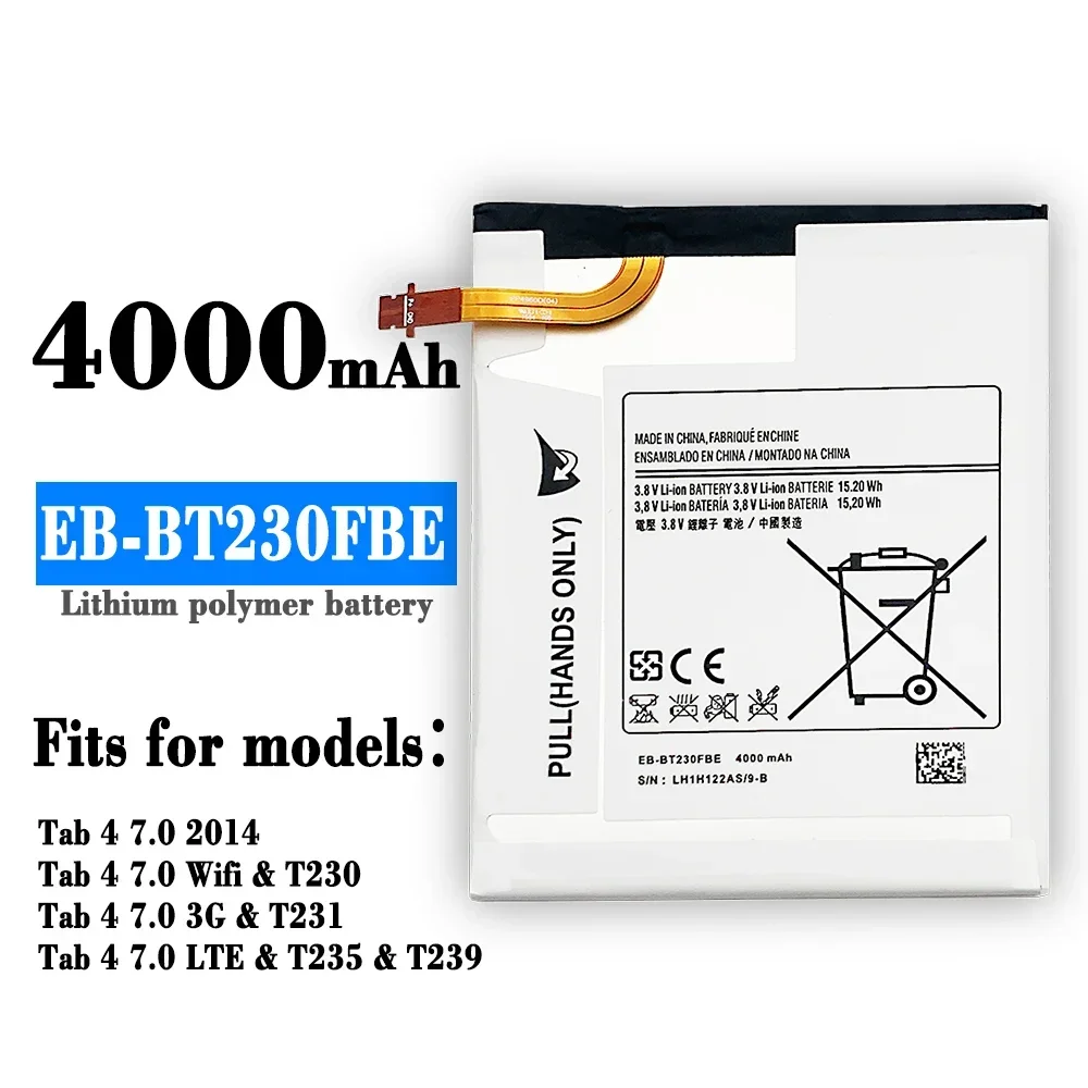 

Tablet Battery EB-BT230FBE For Samsung Galaxy Tab 4 7.0 7.0" T230 T231 T235 SM-T230 SM-T231 SM-T235 Battery 4000mAh