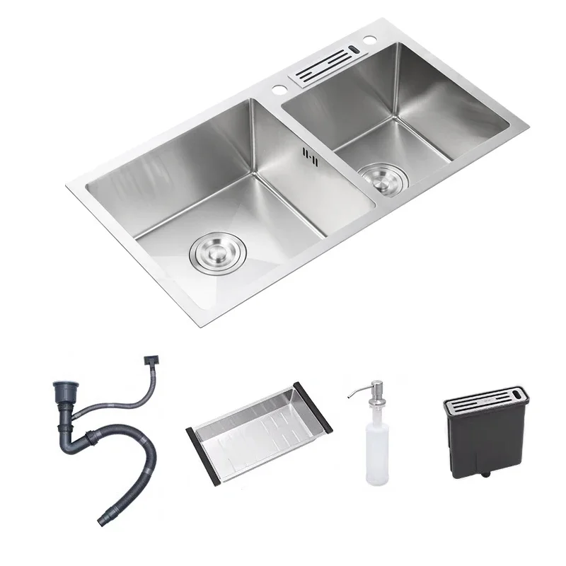 

304 Stainless Steel Large Kitchen Sink With Knife Holder Handmade Tank Double Bowl Basin Sink For Kitchen Fixture Accessories