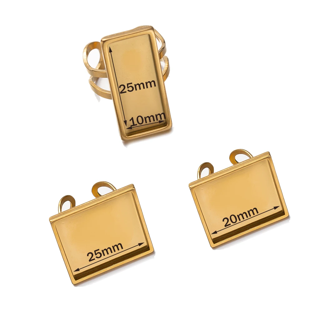4Pcs Stainless Steel Golden Blank Adjustable Ring Flat Round Cabochon Base Tray Settings For DIY Jewelry Making Findings Supplie view 6