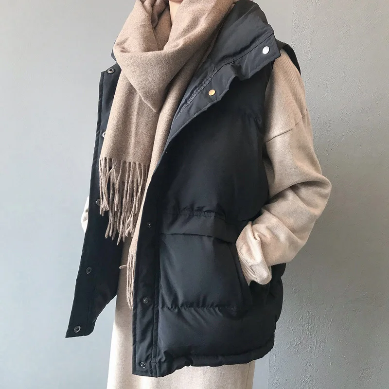 Estilo coreano feminino sólido sem mangas inverno manter quente colete de inverno único feminino breasted solto grosso moda colete