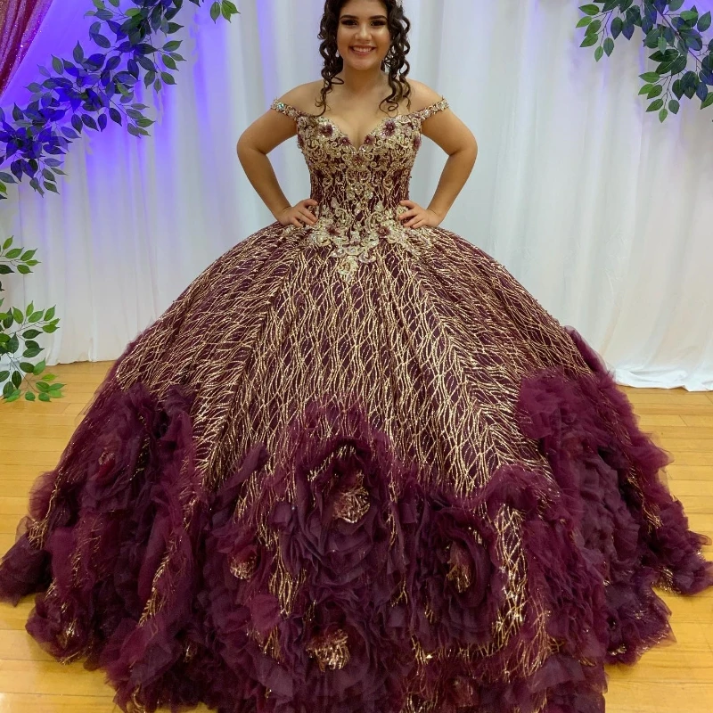 Purple Shiny Quinceanrea Dresses 2024 Sweetheart XV Applique Ball Gown Sweet 16 Princess Long Vestido De 15 Quinceañeras