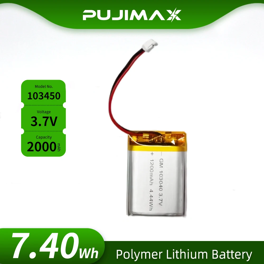

PUJIMAX103450 2000mAh Polymer Lithium Rechargeable Battery jst PH 2.0mm 2pin plug for Camera GPS navigator MP5 Bluetooth Headset