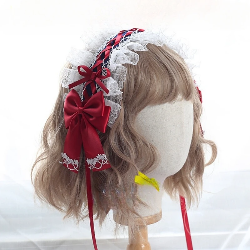 Original Anime Lolita Black Hair Band Lace Bow KC Billycock Flower Pill Hairpins Cosplay Hairbands