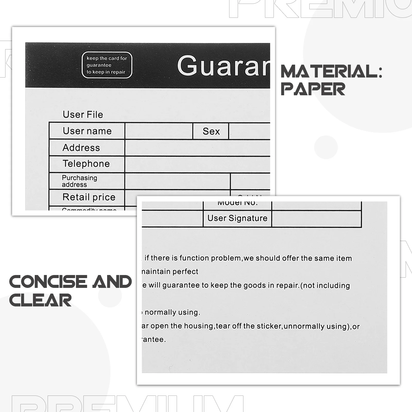 

Appliance After-Sales Warranty English Guarantee Card 200Pcs Appliance Maintenance Repair Warranty Supplies Guarantee Card