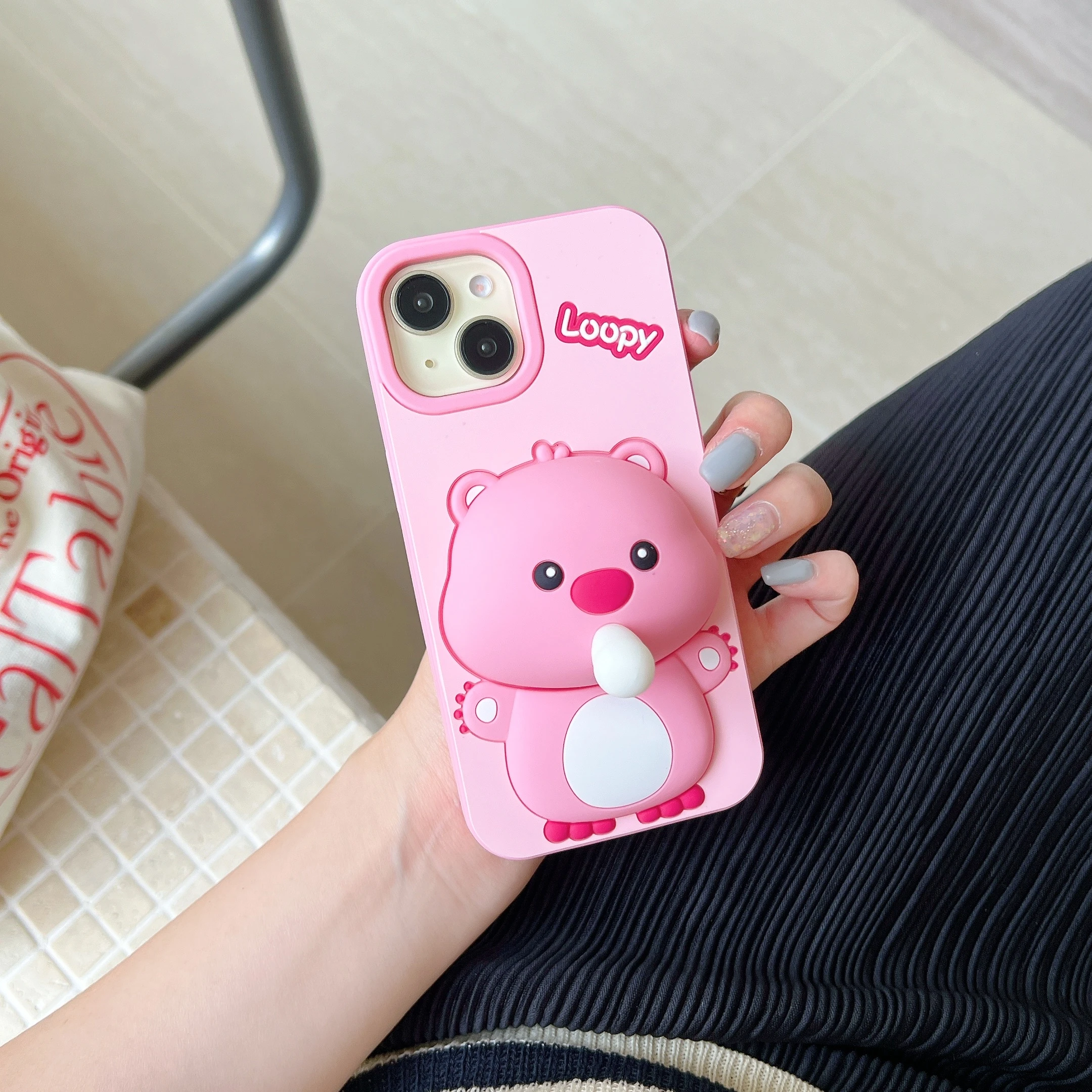 Cute Loopy Hachiware support Phone Case, Cartoon Anime for iPhone 11, 12, 13, 14, 15 Pro Max, Soft Bumper Silicone Hard Cover