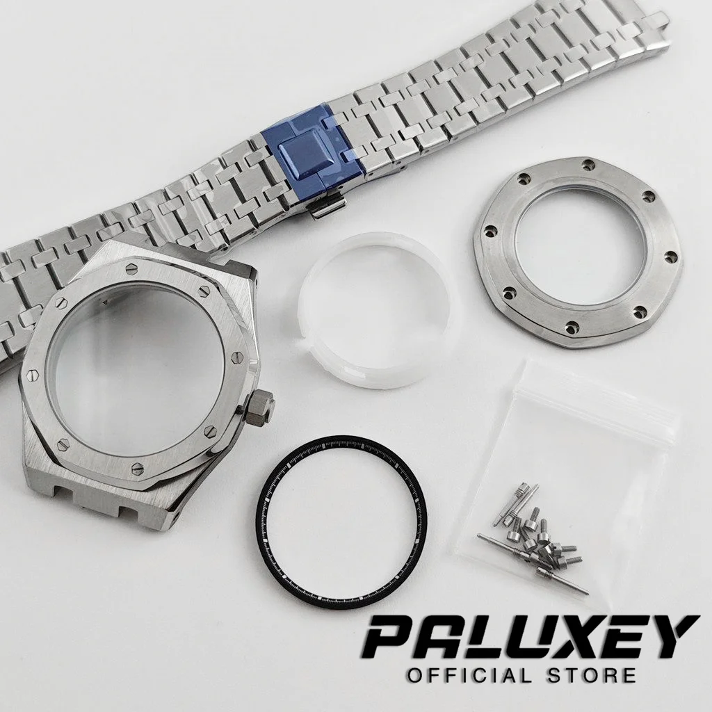 NH35 Sapphire Crystal Stainless Steel Octagon Mod Watch Case With Red Chapter Ring Fit NH34 NH35 NH36 Movement 28.5mm Watch Dial