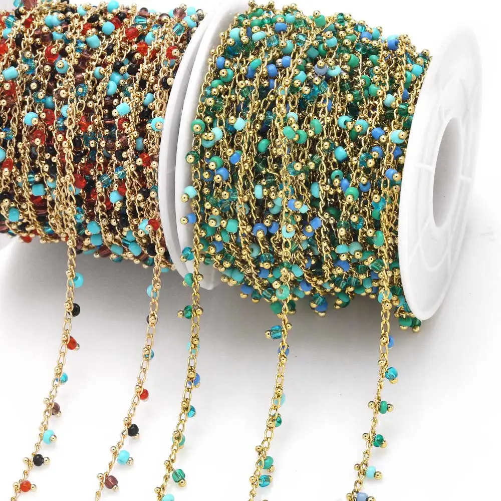 

OCESRIO 10M Multicolor Beads Chain for Necklace DIY Copper Bracelet Chain for Jewelry Making Free Shipping Wholesale cana154