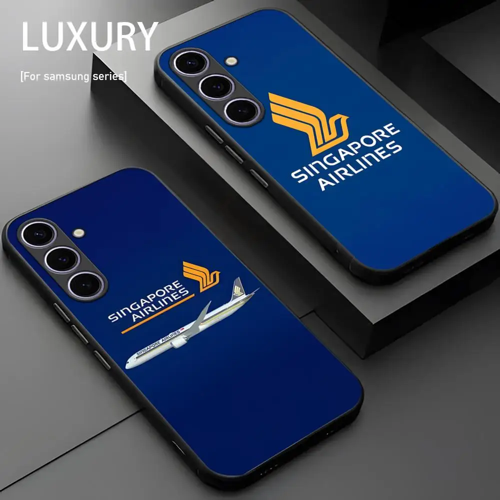 Luxury S-SingaporES AirlinES Phone Case For Samsung Galaxy S25 S24 S23 S22 S21 S20 Plus Ultra Note20 Soft Black