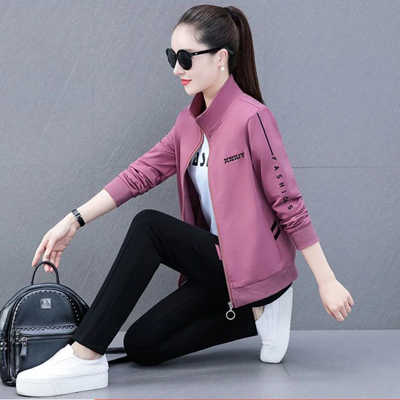 

Leisure Sports Suit Women's Long Sleeve Spring 2023 New Embroidery Stand Collar Fashion Slim Three Piece Suit Women's Wear