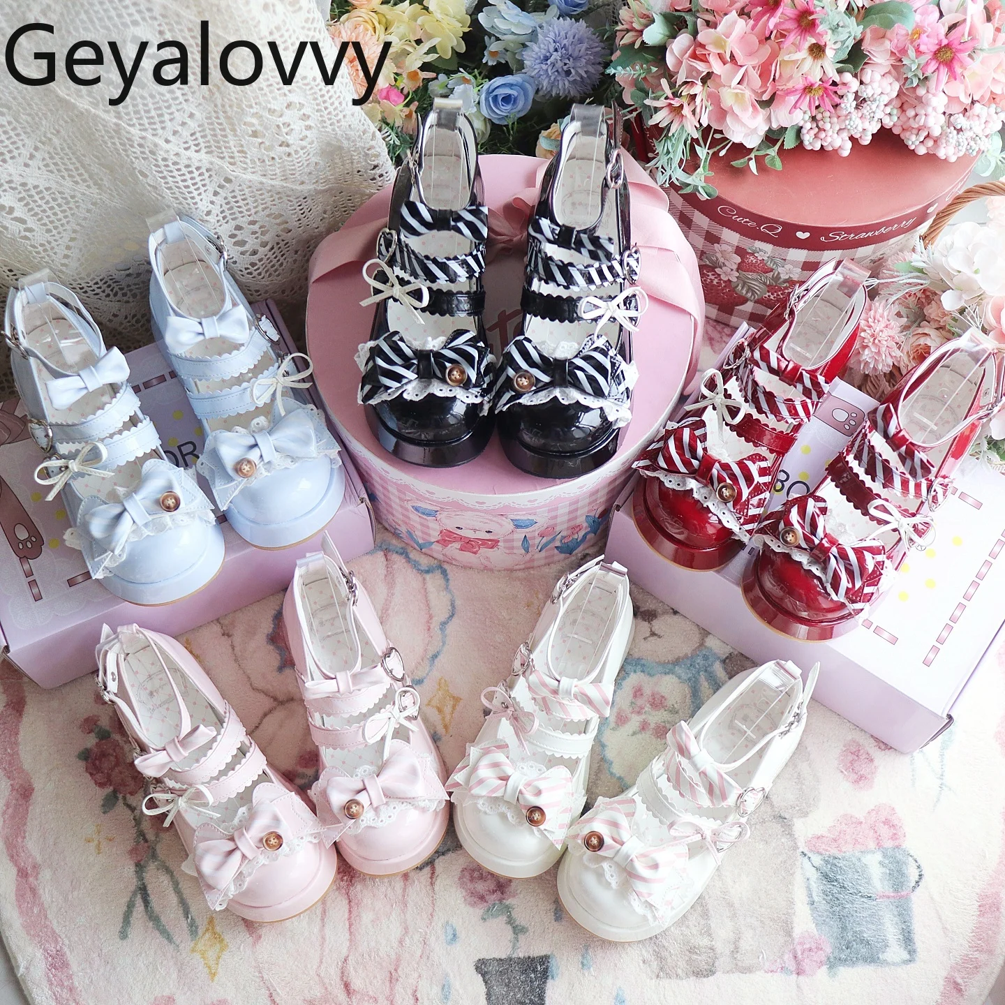 

Spring Autumn Original Lolita Shoes for Women Thick Sole Cute Japanese Style Bowknot Sweet Girl Mary Janes High Heel Pumps