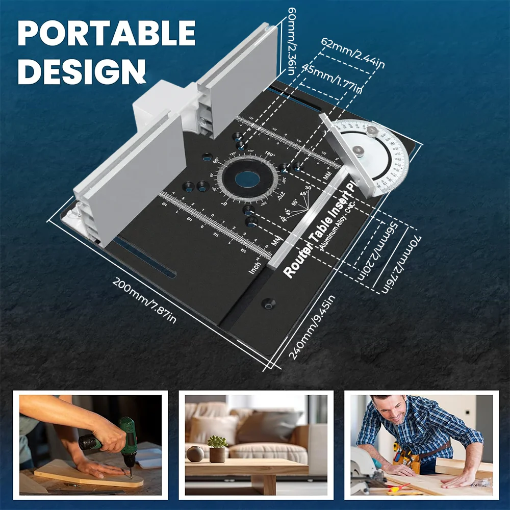 Router Table Insert Plate Metric & Inch Milling Table Insertion Plate 180° Marking For Woodworking Slotting Trimming Chamfering