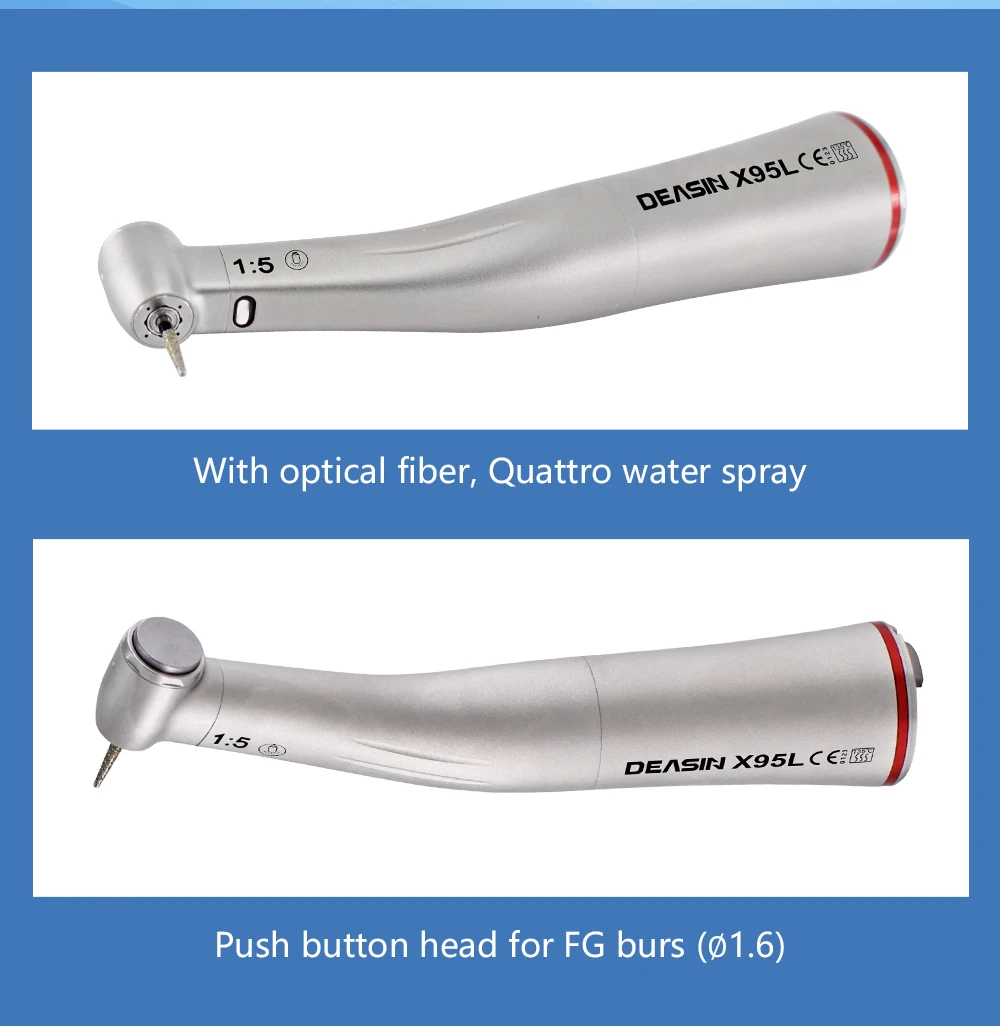 Contra Angle 1:1 1:5 20:1 1:4.2 Dental Handpiece Fiber Optic Low Speed High Speed X95L Style Dental Implant Equipment