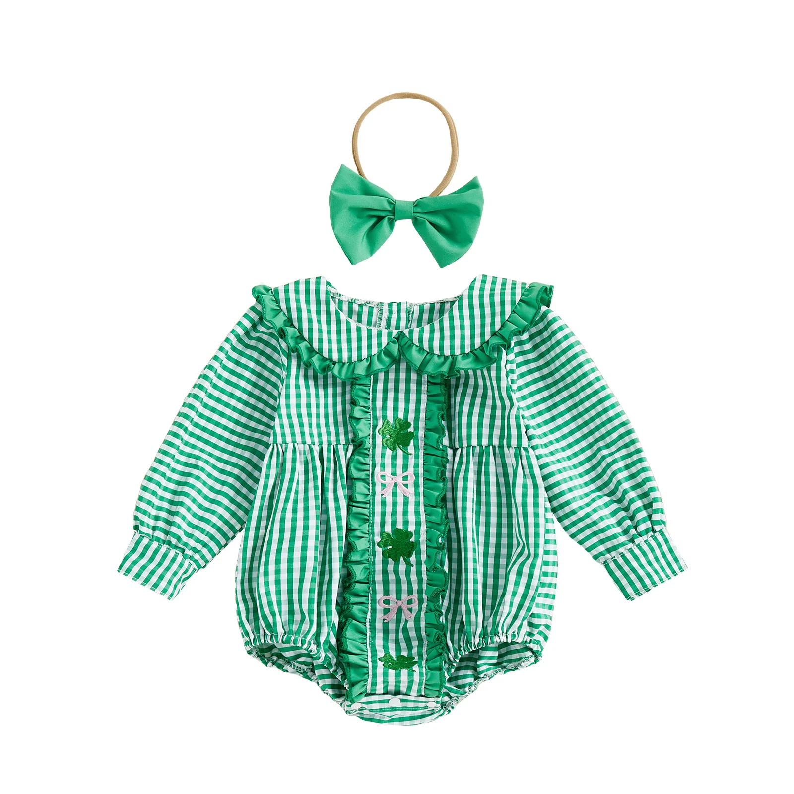 

Baby Girl Romper Short Sleeve Floral Print Romper with Ruffle Collar and Matching Headband Set for Sisters